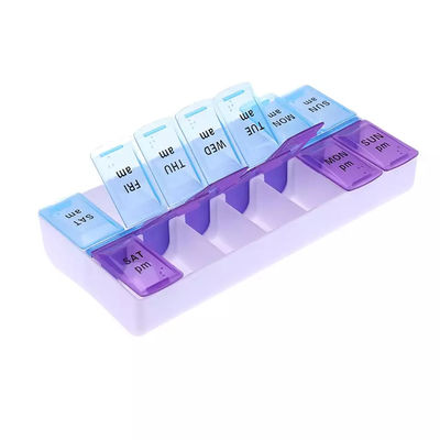 Wholesale Food Grade Plastic 7 day and night travel outdoor portable weekly medicine box 14 compartments  pill case