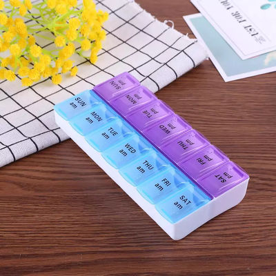 Wholesale Food Grade Plastic 7 day and night travel outdoor portable weekly medicine box 14 compartments  pill case