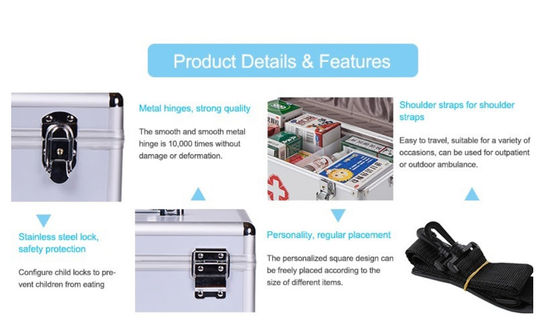 Aluminium Shoulder strap Emergency Medical Supplies box workshop metal First Aid box Storage case  with lock