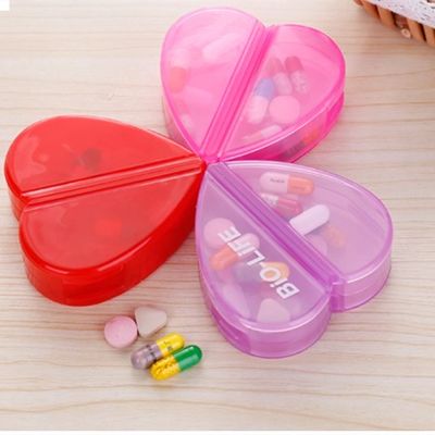 Can rotation Cute Heart shape pill box with four compartments  and can changed it with oval shape  pill holder
