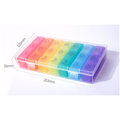 14 Day 2 Week Plastic Pill Dispenser Case For Seniors Colorful 21 Compartments
