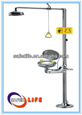 polished stainless steel Laboratory Emergency Shower Eye Washer eyewash station