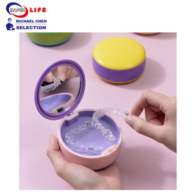 Cute Daily Pill Dispenser Box For Elderly Plastic Dental Box False Teeth Box Mirror Silicone 9CM