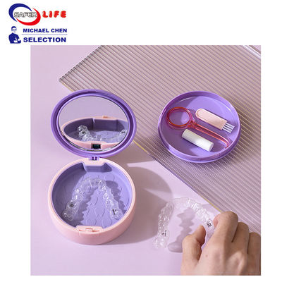 Cute Daily Pill Dispenser Box For Elderly Plastic Dental Box False Teeth Box Mirror Silicone 9CM