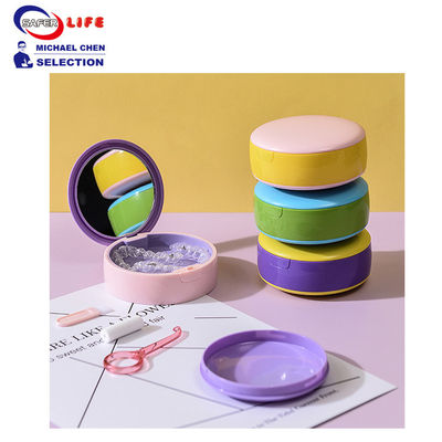 Cute Daily Pill Dispenser Box For Elderly Plastic Dental Box False Teeth Box Mirror Silicone 9CM