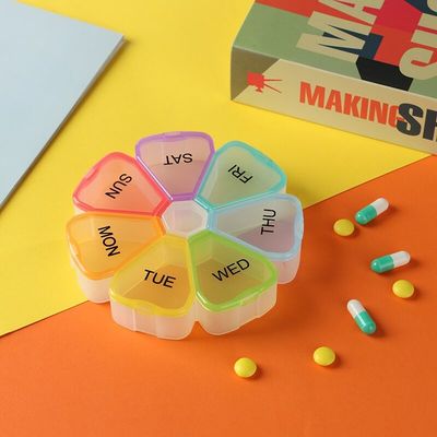 Flower shape 7 Day Pill Box with Separate Compartments Pill Case to Hold Medication/Vitamins/Fish Oil and Supplements