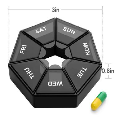 High Quality Month Box Organizer Container Cases Organizers 7 Day Purse Different Medicine Plastic Pill Case Black