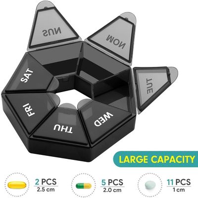 High Quality Month Box Organizer Container Cases Organizers 7 Day Purse Different Medicine Plastic Pill Case Black