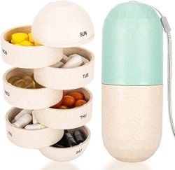 Cute Pill Organizer 7 Day, Weekly Pill Cases Box Waterproof MoistureProof,Travel Weekly Pill Box Case Portable Design to Hold Vi