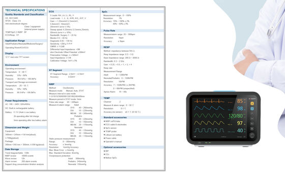 Hospital Grade Monitor Hospital Ambulance Equipment Cardiac Patient Vital Sign Monitor