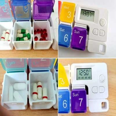 Promotion bottle timer lock dispenser timing alarm travel for self-timer weekly organizer electronics pill box 7 day
