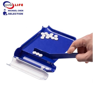 Blue PP Pill Counting Tray with Spatula for Hand Use