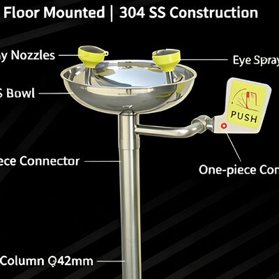 304 SS Floor‑Mounted Eyewash Station